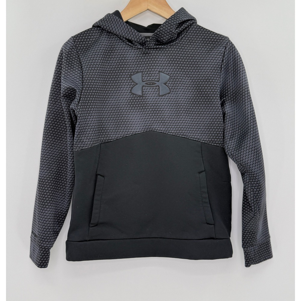 Under‎ Armour Hoodie Youth YLG Gray Black Pullover Long Sleeve Athletic